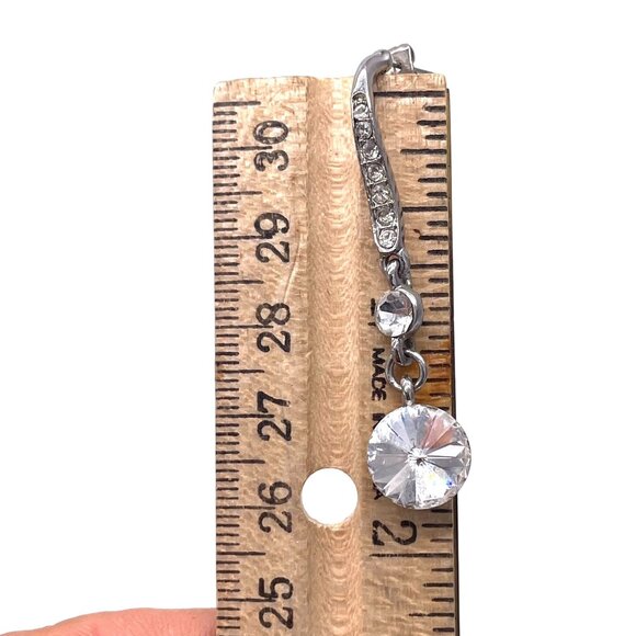 Faceted Rhinestone Dangle Drop Earrings Silver Tone Date Night Evening - Picture 4 of 4